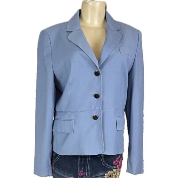 Anne Klein 10 Blue Button Logo Down Lined Collar Pockets Long Sleeve Suit Jacket - Picture 2 of 6